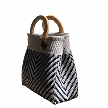 Load image into Gallery viewer, Wooden Handle Tote - B + W