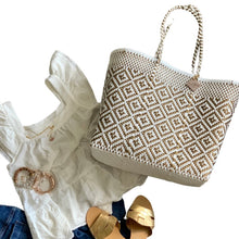 Load image into Gallery viewer, Large Tote - White and Gold Diamonds