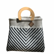 Load image into Gallery viewer, Wooden Handle Tote - B + W