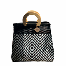 Load image into Gallery viewer, Wooden Handle Tote - B + W