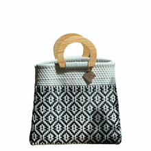 Load image into Gallery viewer, Wooden Handle Tote - B + W