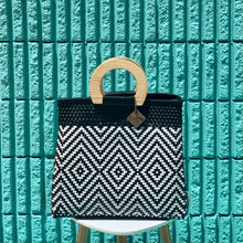 Load image into Gallery viewer, Wooden Handle Tote - B + W