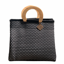 Load image into Gallery viewer, Wooden Handle Tote - B + W