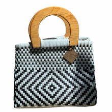 Load image into Gallery viewer, Wooden Handle Tote MINI - B + W