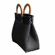 Load image into Gallery viewer, Wooden Handle Tote - B + W
