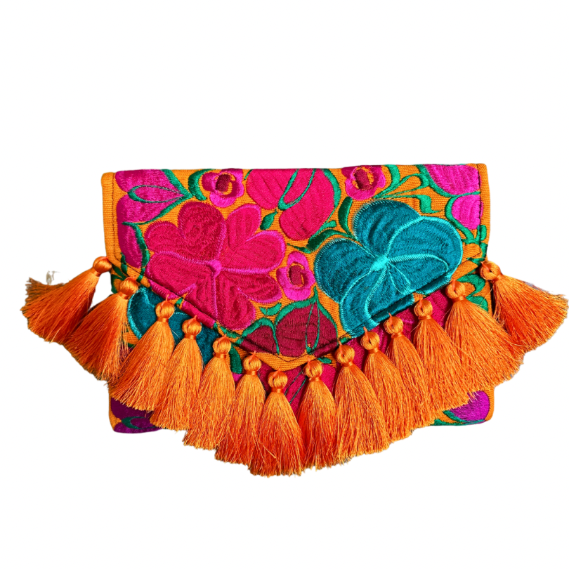 Embroidered Clutch - Luxe Tassels - Orquídea