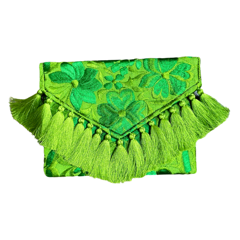 Embroidered Clutch - Luxe Tassels - Limón
