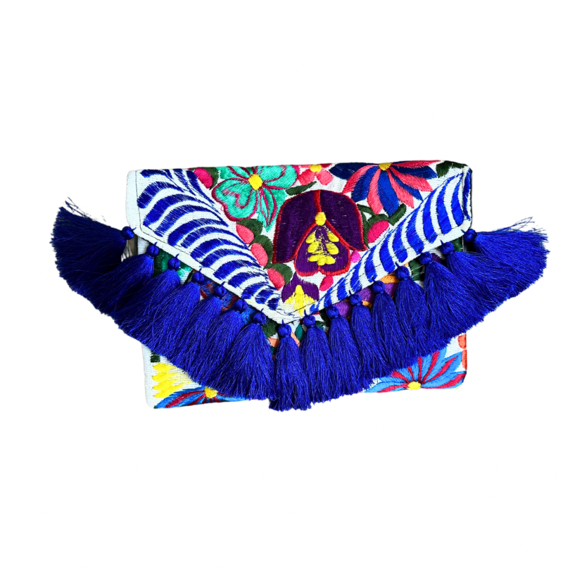 Embroidered Clutch - Luxe Tassels - Azul Rey