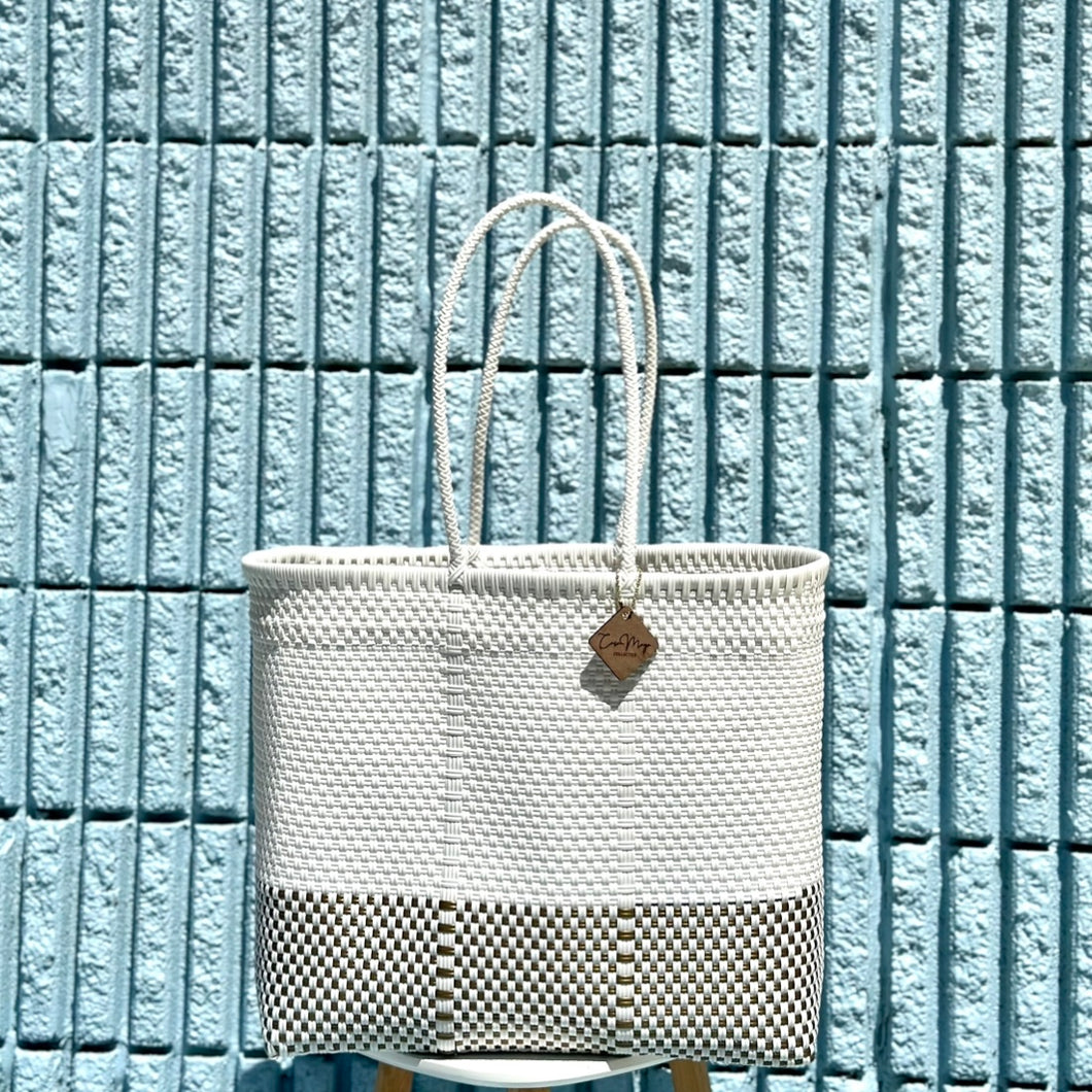 Large Tote - San Miguel White + Gold
