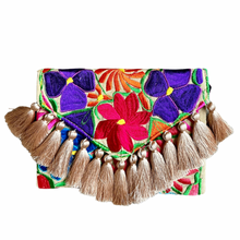 Load image into Gallery viewer, Embroidered Clutch - Luxe Tassels - Sand Multicolor
