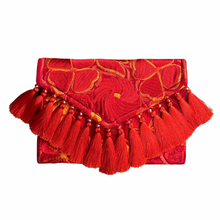 Load image into Gallery viewer, Embroidered Clutch - Luxe Tassels and Beads - Fuego
