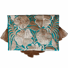 Load image into Gallery viewer, Embroidered Clutch - Luxe Tassels - Emerald + Sand
