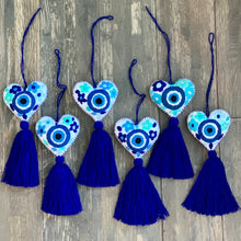 Load image into Gallery viewer, Embroidered Evil Eye Heart Tassel
