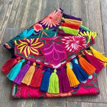 Load image into Gallery viewer, Embroidered Clutch with Tassels - PINK + PURPLE Multicolor
