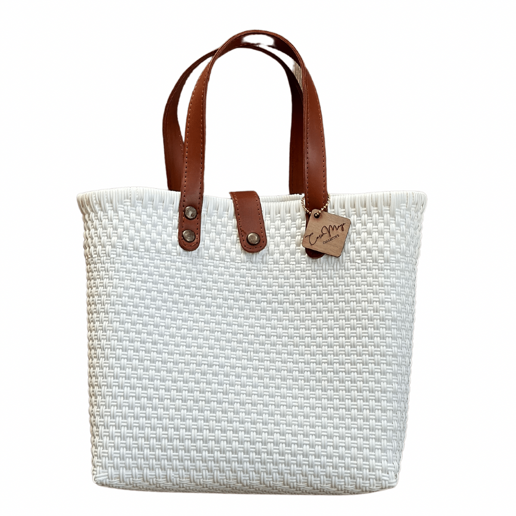 Leather Handles Tote - White