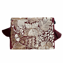 Load image into Gallery viewer, Embroidered Clutch - Luxe Tassels - Maroon + Sand
