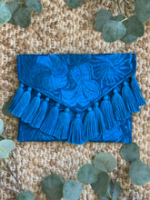 Load image into Gallery viewer, Embroidered Envelope Clutch with Tassels - Sapphire
