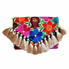 Load image into Gallery viewer, Embroidered Clutch - Luxe Tassels - Sand Multicolor
