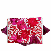 Load image into Gallery viewer, Embroidered Clutch - Luxe Tassels - White + Magenta Multicolor
