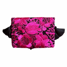 Load image into Gallery viewer, Embroidered Clutch - Luxe Tassels - Black + Hot Pink
