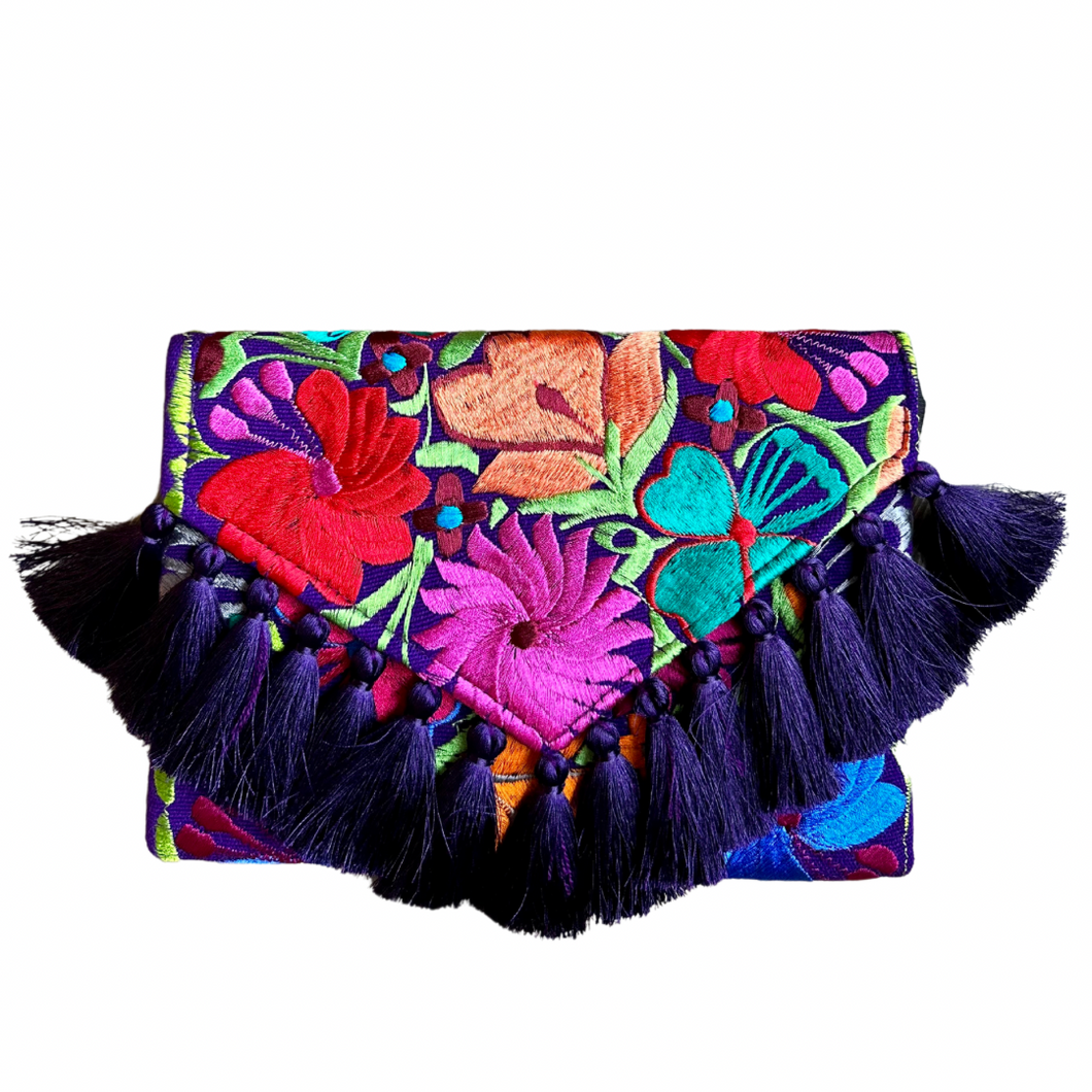 Embroidered Clutch - Luxe Tassels - Purple Multicolor