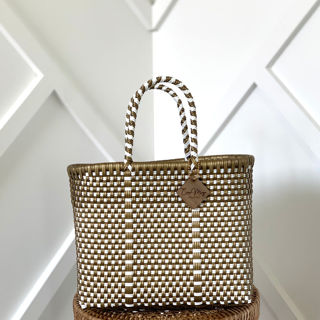 Mini Tote - Gold + White Checkers