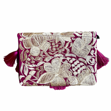 Load image into Gallery viewer, Embroidered Clutch - Luxe Tassels - Magenta + Sand
