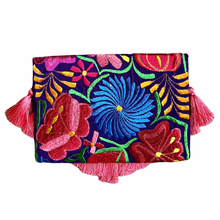 Load image into Gallery viewer, Embroidered Clutch - Luxe Tassels - Purple + Coral Multicolor
