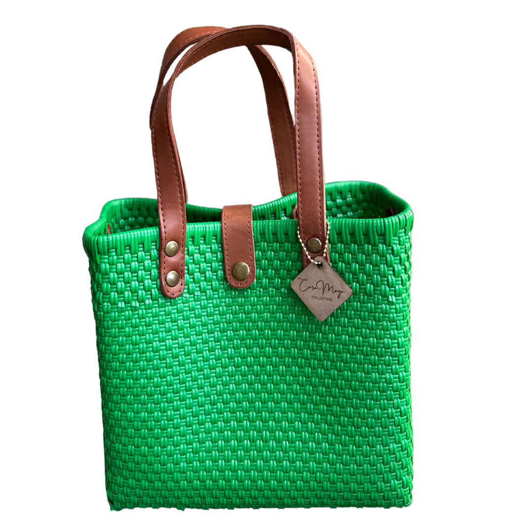Leather Handles Tote - Green