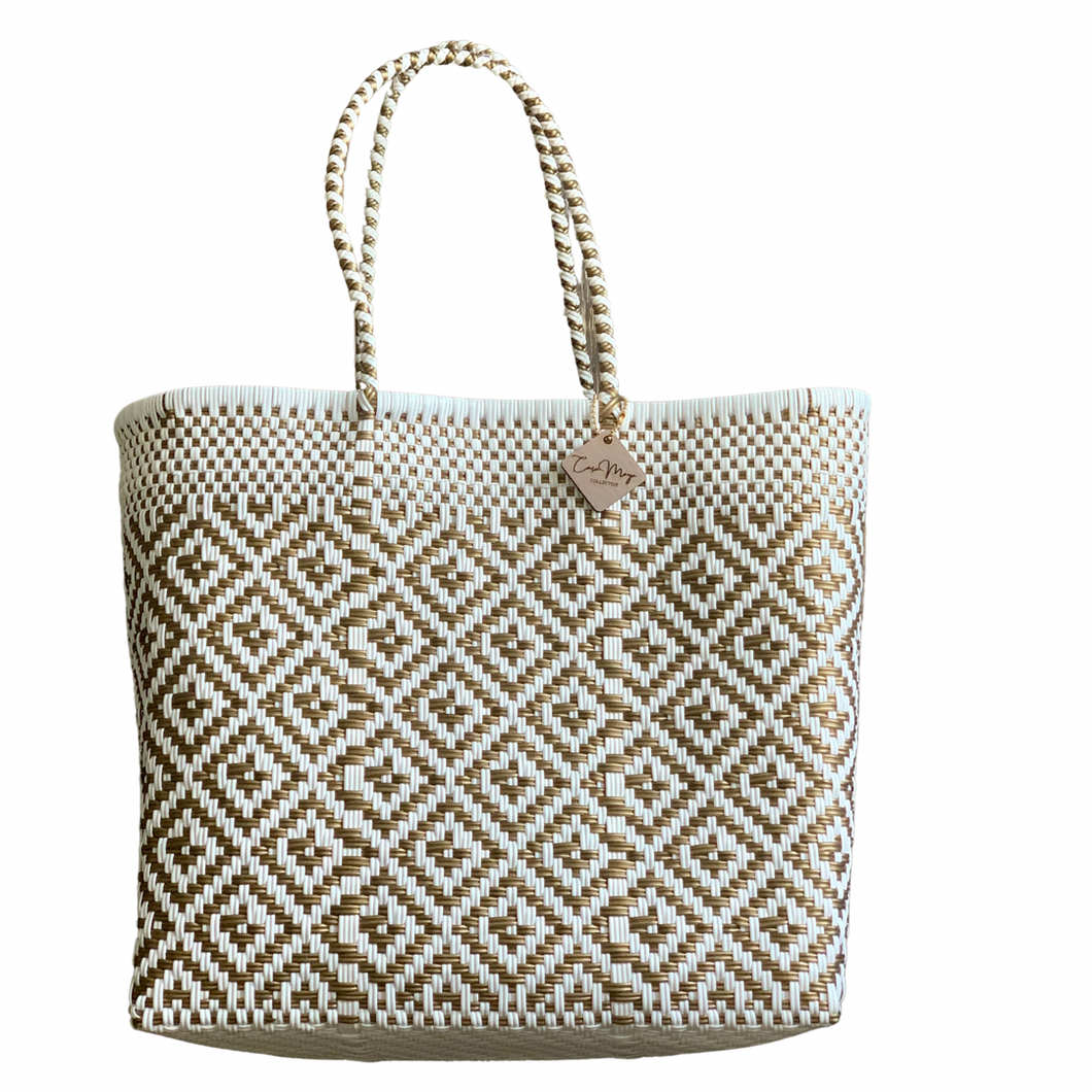 Large Tote - White and Gold Diamonds