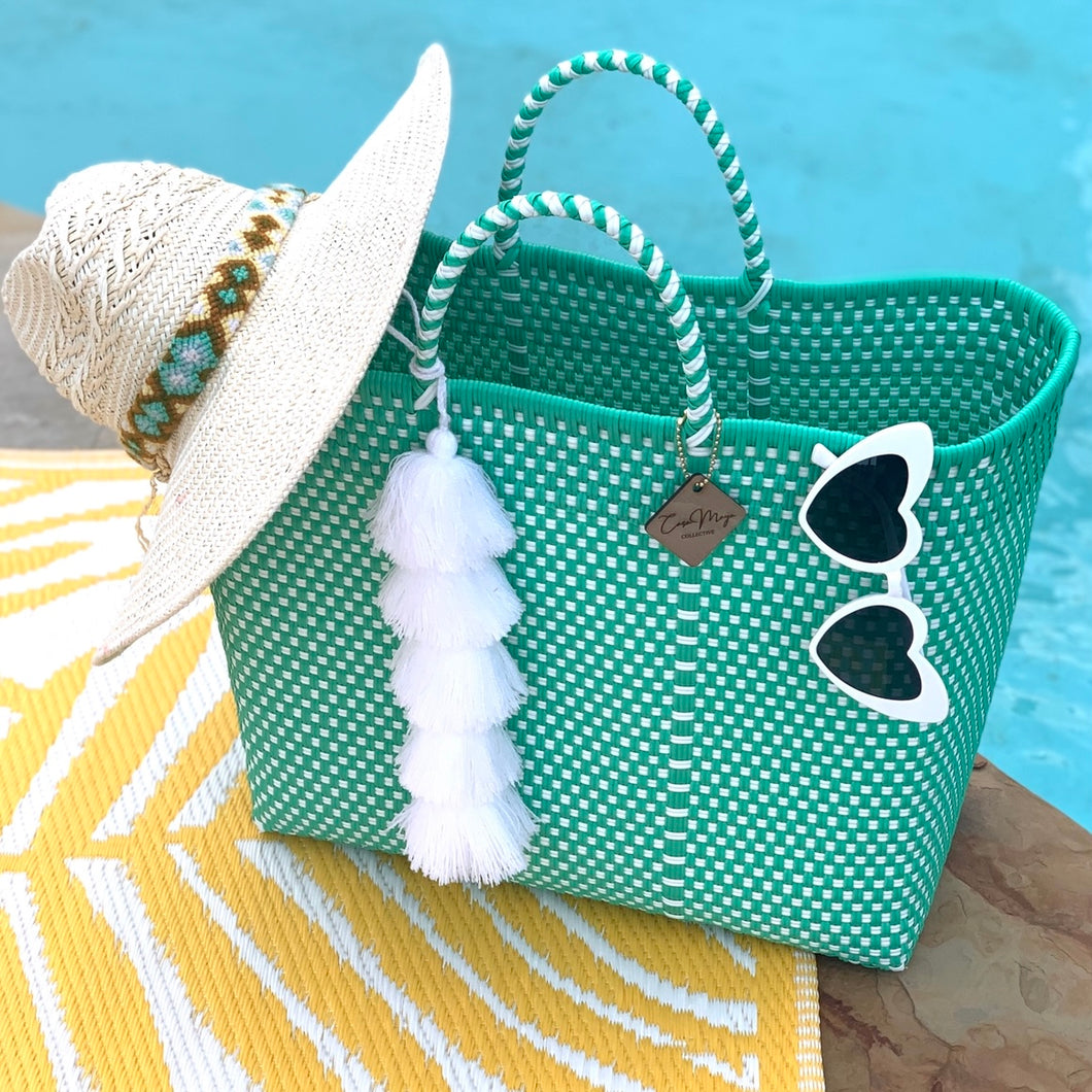 Large Tote - Seafoam + White