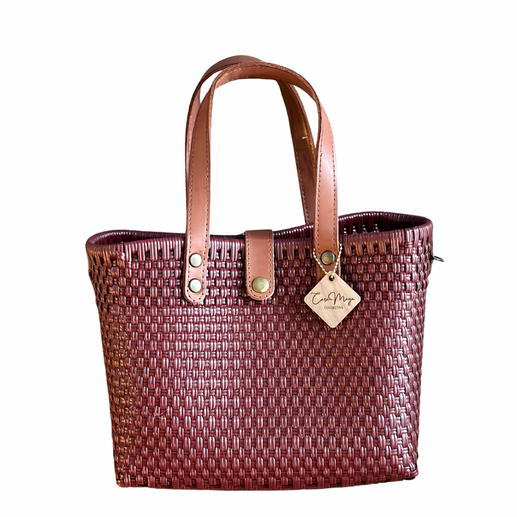 Leather Handles Tote - Maroon