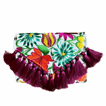 Load image into Gallery viewer, Embroidered Clutch - Luxe Tassels - White + Magenta Multicolor
