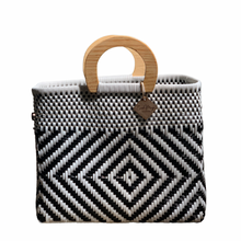 Load image into Gallery viewer, Wooden Handle Tote - B + W Frida
