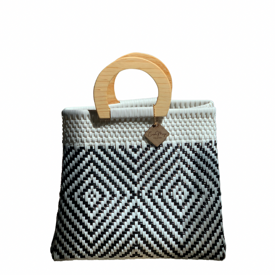 Wooden Handle Tote - B + W Isabel