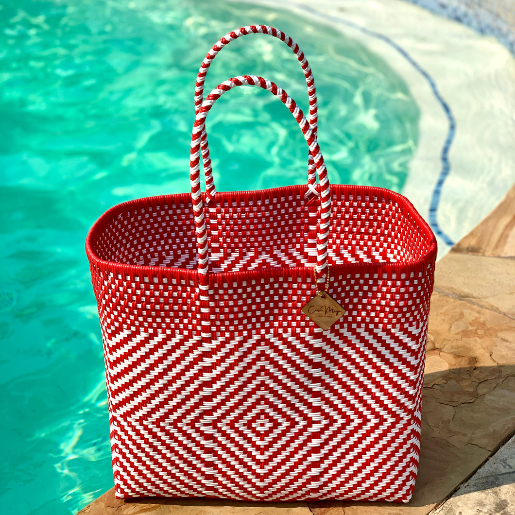 Large Tote - Red + White