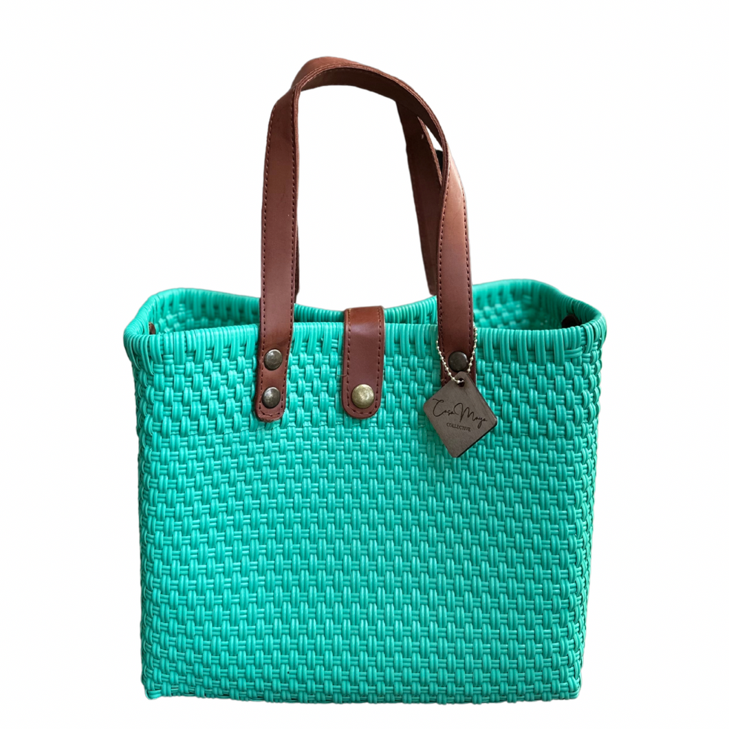Leather Handles Tote - Teal