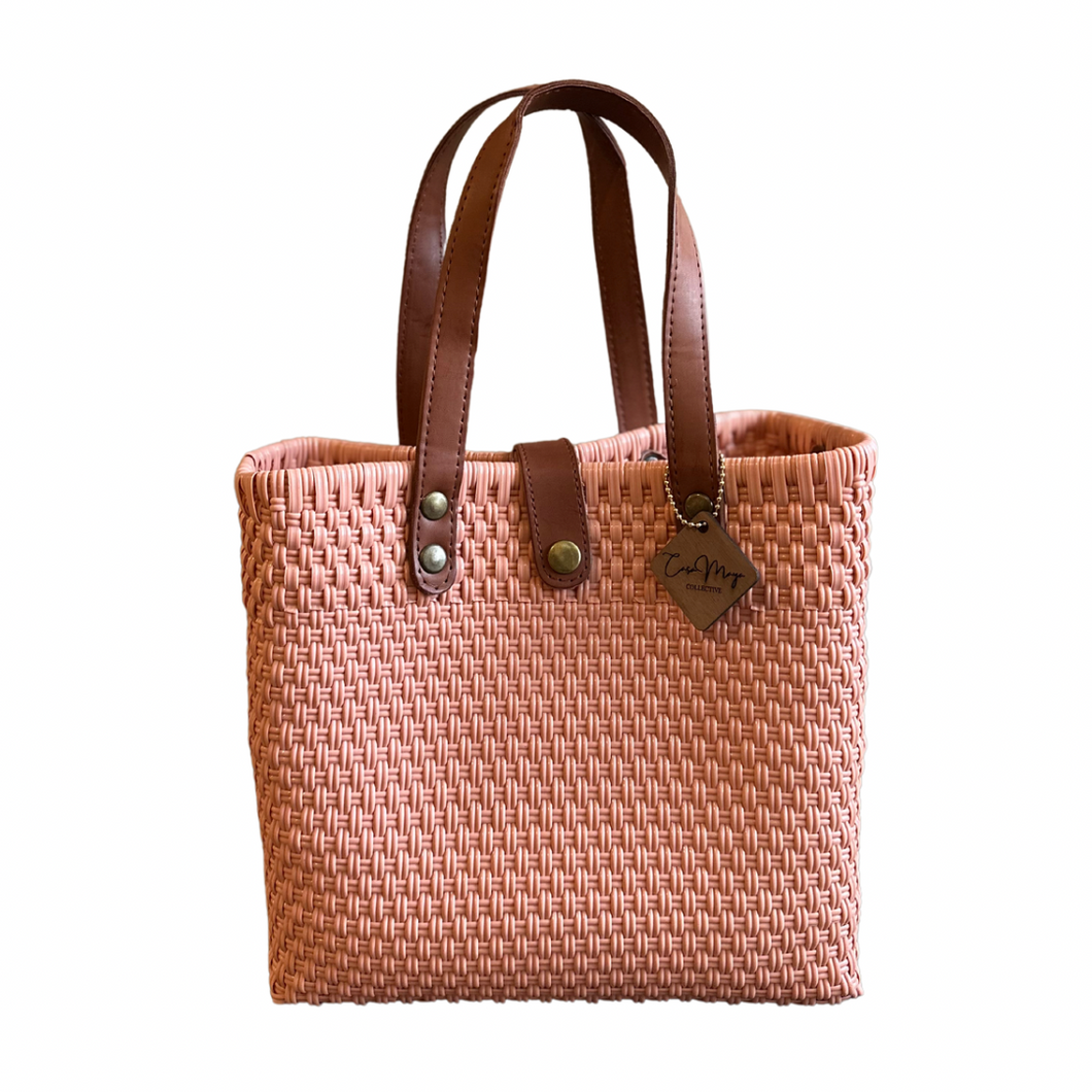 Leather Handles Tote - Peachy