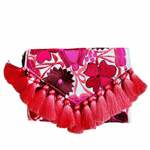 Load image into Gallery viewer, Embroidered Clutch - Luxe Tassels - White + Coral + Pinks
