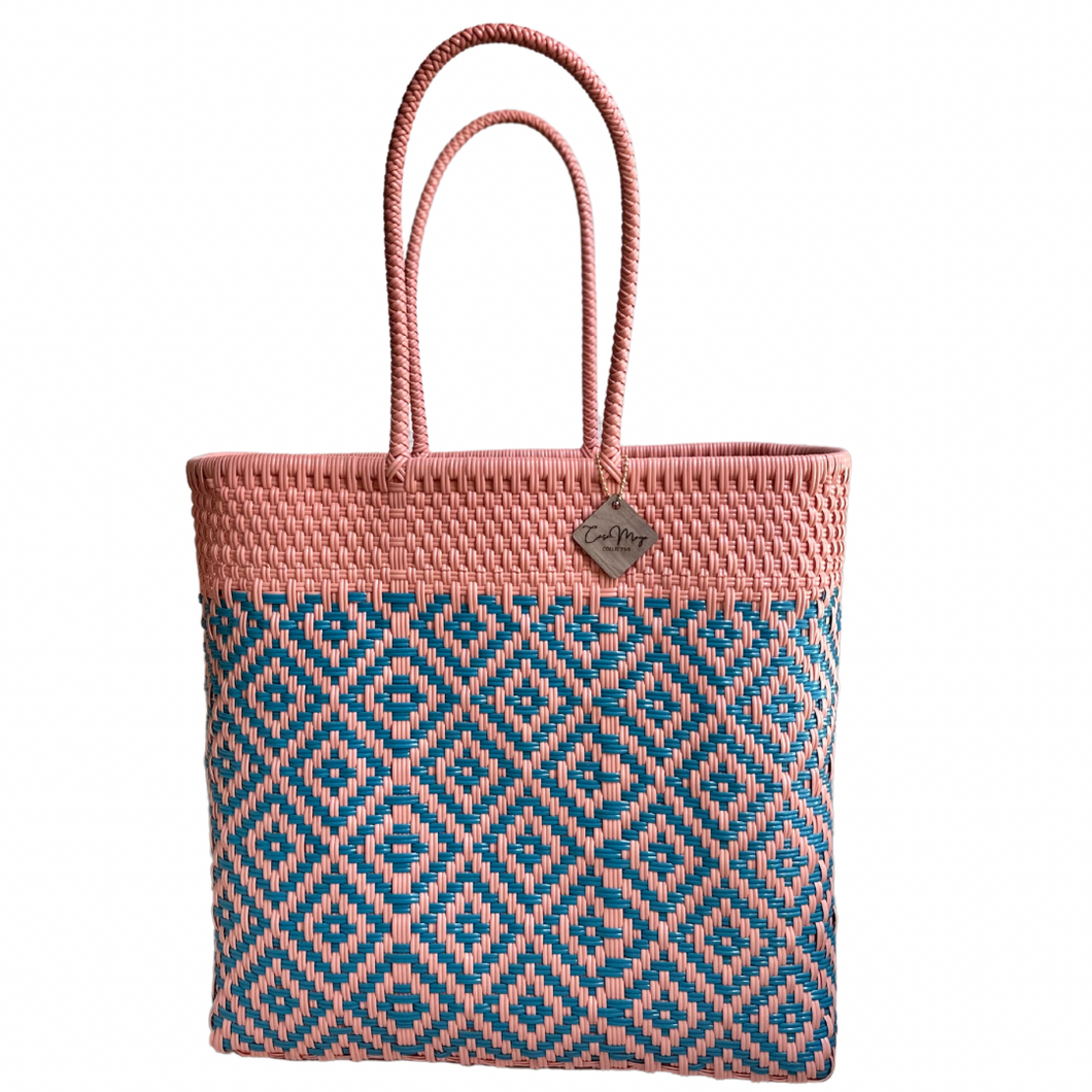 Large Tote - Peach + Teal