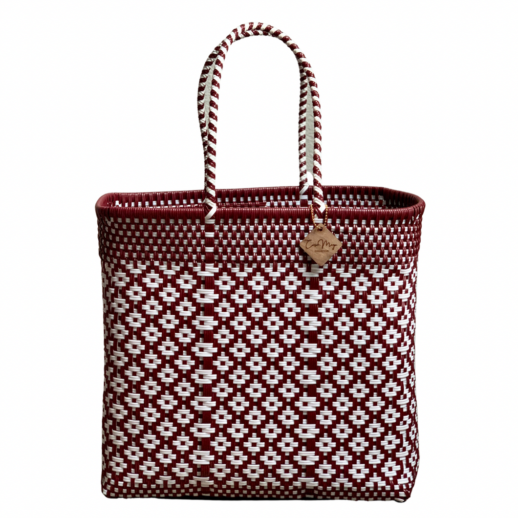 Large Tote - Maroon + White