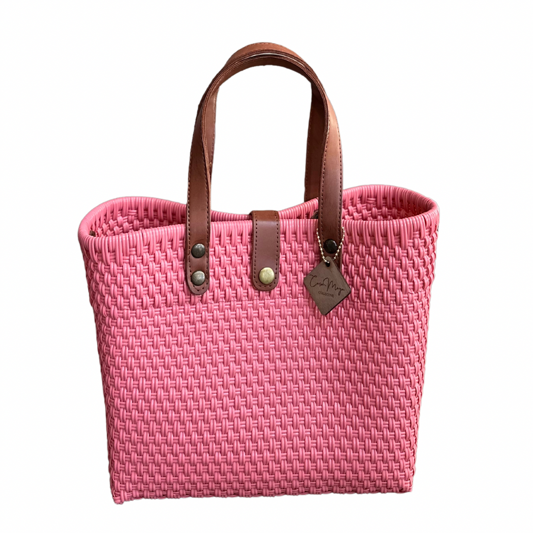 Leather Handles Tote - Coral