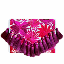 Load image into Gallery viewer, Embroidered Clutch - Luxe Tassels - White + Magenta Multicolor

