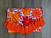 Load image into Gallery viewer, Embroidered Envelope Clutch with Tassels - White with Orange and Red
