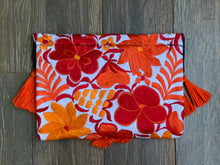 Load image into Gallery viewer, Embroidered Envelope Clutch with Tassels - White with Orange and Red
